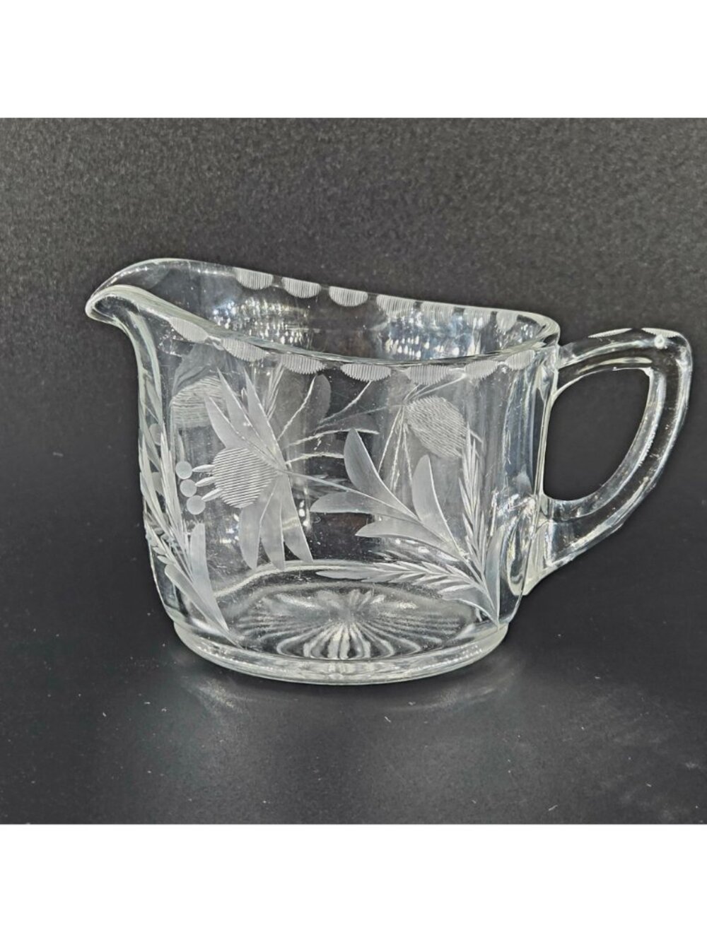Vintage Etched Thistle Crystal Creamer Sugar Bowl Set MidCentury American Design - Picture 5 of 7
